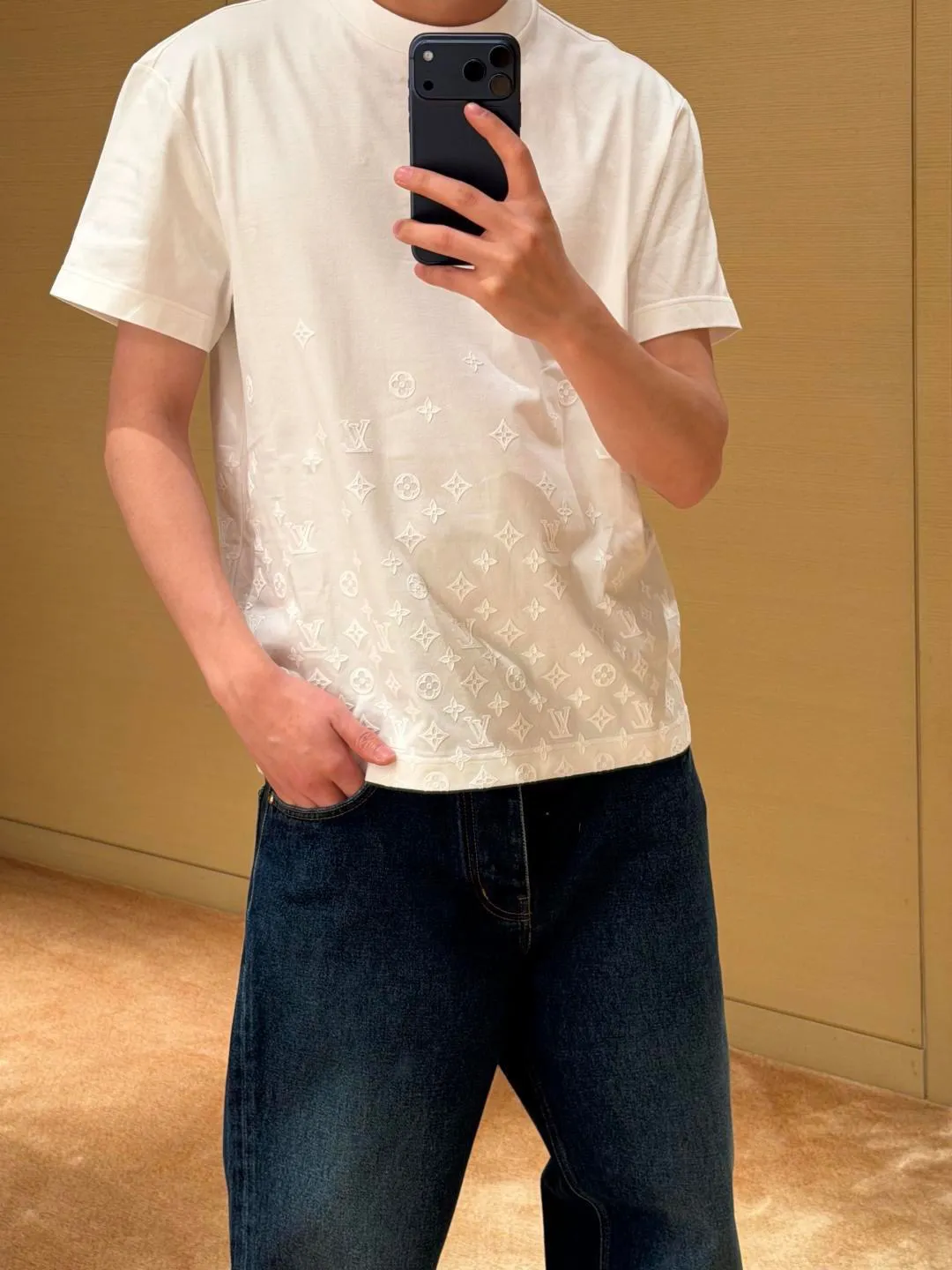 Louis Vuitton/Louis Vuitton 26ss flocked presbyopia hollow gradient short sleeves